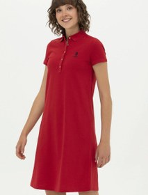 تصویر پیراهن و لباس مجلسی زنانه مینی یقه پولو آستین کوتاه قرمز یو اس پولو 