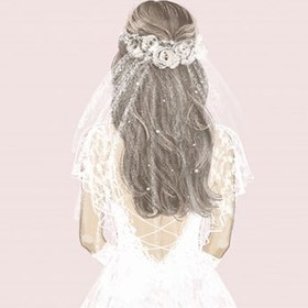 تصویر بنر عروس زیبا با لباس سفید – Beautiful bride in white dress hand drawn 