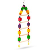 تصویر نردبان آویز چوبی اسباب بازی پرندگان 5 پله رنگی 
