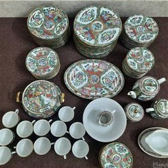 تصویر قاب و قدح چینی گل مرغی قدیمی 