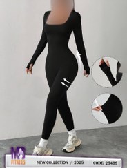 تصویر اورال ورزشی زنانه مدل سیملس یقه خشتی کبریتی تک رنگ مشکی کد 0432 