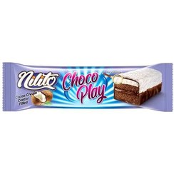 تصویر کیک لایه ای شکلاتی شوکوپلی مارشمالو با کرم کاکائو و تزئین پودر نارگیل نیلیتو - 60 گرم بسته 24 عددی 