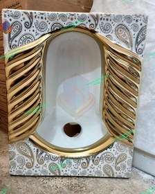 تصویر کاسه توالت زمینی لوکس سفید طلایی کد M_120 