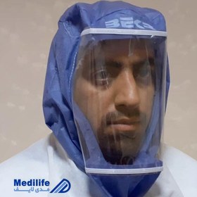 تصویر سرپوشه پزشکی آبی (شیلد یکسره صورت و شانه) 