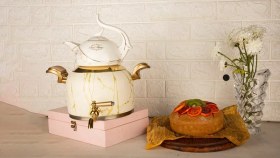 تصویر ست کتری قوری کروپ ست مدل رنگی ماربل کد 915 Croupset Marble Color Model Kettle and Teapot Set - Code 915