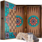 تصویر تخته نرد و شطرنج طرح خاتم فیروزه 