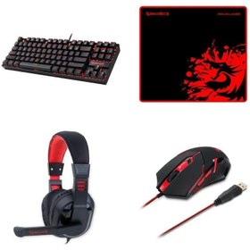 تصویر باندل گیمینگ 4 تیکه ردراگون Redragon K552-BB Redragon Redragon K552-BB Gaming Keyboard and Mouse, Large Mouse Pad, PC Gaming Headset with Microphone Combo 87 Key Mechanical Keyboard with Blue Switches for Windows PC Games-Keyboard Mouse Pad Head