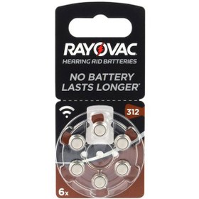 تصویر باتری سمعک ریوواک شماره ۳۱۲ بسته ۶ عددی Rayovac Size 312 Hearing Aid 6 in Pack Coin Cell Battery