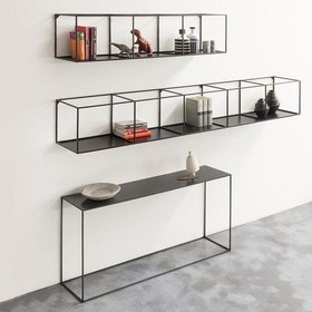 تصویر ست میز کنسول و 2 شلف دیواری چوب فلز مدل مینیمال wood metal console table with 2 shelfes