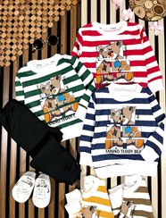 تصویر بلوز شلوار بچه‌گانه طرح تدی | لباس راحت و نخی کودک ۱ تا ۵ سال بلوز شلوار تدی بچه‌گانه – پنبه دورس لاکرا، سایز ۳۵ تا ۴۵