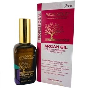 تصویر روغن آرگان برای پوست مو ناخن بدون سولفات رزگلد Rose Gold Argan Oil For Skin Hair Nails Sulfatee Free 100ml 