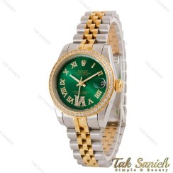 تصویر ساعت مچی زنانه رولکس دیت جاست صفحه سبز با بند استیل 