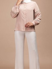 تصویر شومیز زنانه برنس مدل فرناز آستین پفی مجلسی سایز ۴۲ تا ۴۸ 