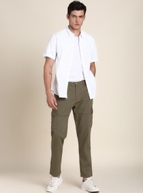 تصویر شلوار کتان لی‌کرا مردانه با رنگ زیتونی روشن - فیت اسلیم برند dennis lingo Light Olive Casual Trousers for Men - Slim Fit, Cotton Lycra