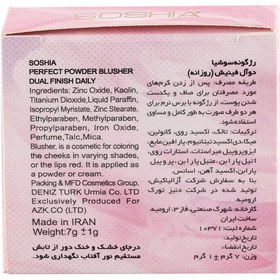 تصویر رژگونه دوآل فینیش وزن 7 گرم سوشیا 1 Soshia Perfect Powder Blusher Dual Finish Daily 22 g