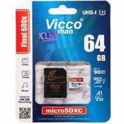 تصویر کارت حافظه microSDXC ویکومن مدل 600x plus کلاس 10 استاندارد UHS-I U3 A1 V30 سرعت 90MBs ظرفیت 64 گیگابایت به همراه آداپتور SD 