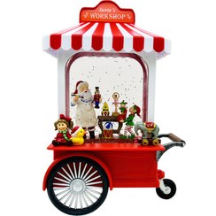 تصویر گوی موزیکال مدل پمپی لایت باکس آکواریومی طرح چرخ دستی بابانوئل و کریسمس کد P4215 