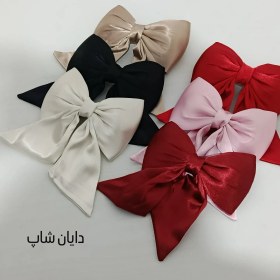 تصویر پاپیون ساتن گیره فرانسوی - کرم 