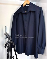 تصویر شومیز کرپ زنانه سرمه‌ای آستین بلند طرح شارلوت - سایز Sharlout over shirt