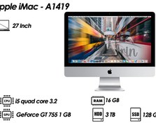 تصویر آل این وان اپل مدل A1419 با 3 ترابایت حافظه HDD و صفحه نمایش 27 اینچی Apple iMac - A1419 | CPU: i5 quad core 3.2 | VGA: GeForce GT 755 1GB | Ram: 16GB | HDD: 3TB | SDD: 128GB