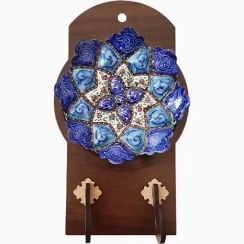 تصویر جاکلیدی چوبی دیواری با بشقاب میناکاری 5 سانتی 