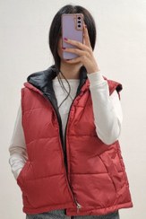 تصویر پافر کلاه دار قد ۵۰ سایز فری سایز رنگ طوسی و قرمز 