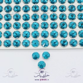 تصویر نگین دوختنی گرد شیشه ای پایه دار آبی زنگالی 10 میل (5 عددی) 