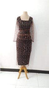 تصویر پیراهن مجلسی مایلو جنس تور پلنگی سایز ۳۶ تا ۵۰ 