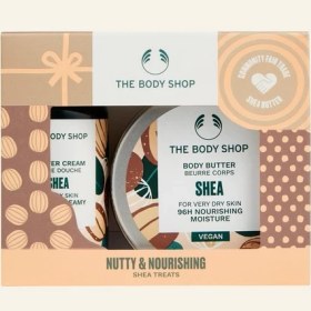 تصویر پک هدیه کره بدن و شاور ژل بادی شاپ با رایحه شی آجیلی و مغذی | Body Shop Nutty & Nourishing Shea Treats 