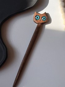 تصویر گیره مو کانزاشی چوبی جغد 