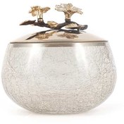 تصویر ظرف شیشه ای Z1 دردار لیلیان+گل طلایی – شیشه شامپاینی – در طلایی 