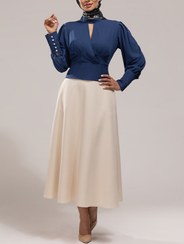 تصویر بلوز مجلسی زنانه کرپ حریر یقه چپ راستی آستین پفی 40106 برنس Bornos 