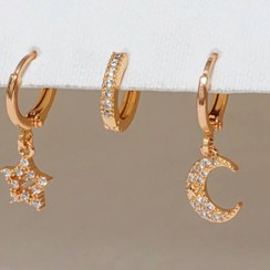 تصویر گوشواره بدل سه عددی ماه و ستاره Three-moon-and-star-earrings