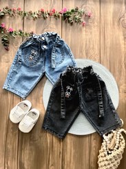 تصویر لباس بچه گانه شلوارک لی کمر هویجی بند دار 