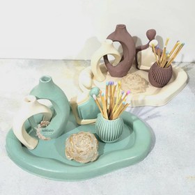 تصویر ست دکوری گلدان ۲ قلو - کرم 