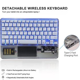 تصویر کیبورد شیشه ای، دارای تاچ لمسی، شارژی transparency wireless keyboard 
