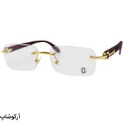 تصویر عینک طبی Cartier مدل 81339145 فریم لس با پل بینی طلایی و دسته چوبی قهوه‌ای 