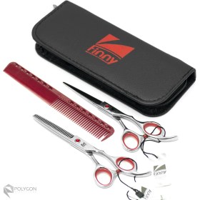 تصویر ست قیچی فینی نقره‌ای تم قرمز (6اینچ) Finny Silver Scissors Set with Red Theme (6 inches)