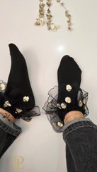 تصویر جوراب لب توری مشکی بابونه ای 