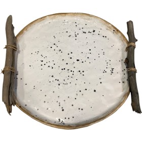 تصویر سینی سرامیکی دسته چوبی 