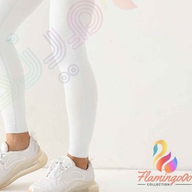 تصویر لگینگ زنانه مدل فیت لایت کمر گنی پشت چین دار رنگ سفید Leggings for Women Workout Yoga Pants