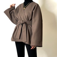 تصویر پالتو زنانه کمربند دار جنس فوتر - مشکی 