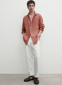 تصویر پیراهن / بلوز دکمه دار نارنجی مردانه مناسب 100 ٪ کتانی Massimo Dutti 