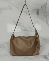 تصویر کیف دوشی زنانه چرم شل آویز چوبی 