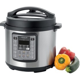 تصویر زودپز برقی دیجیتالی ۶ لیتر دو دیگ عرشیا مدل EP118-2597 6 liter digital electric pressure cooker with two pots Arshia model EP118-2597