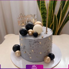 تصویر کیک تولد با تزئین توپک شکلاتی 