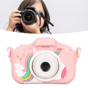 تصویر دوربین عکاسی دیجیتال کودک طرح یونیکورن (اسب تک شاخ) و صورتی رنگ 