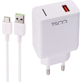 تصویر شارژر دیواری فست شارژ TSCO TTC 64 QC3 PD 3A 18W + کابل تایپ سی TSCO TTC 64 QC3 PD 3A 18W Travel Adapter With Type-C Cable