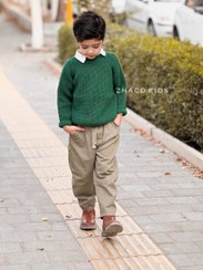 تصویر پلیور کشباف رنگ سبز زمردی - سایز 