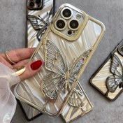 تصویر قاب گوشی پروانه آکواریومی با ورقه شاین نقره ای آیفون سامسونگ شیائومی 